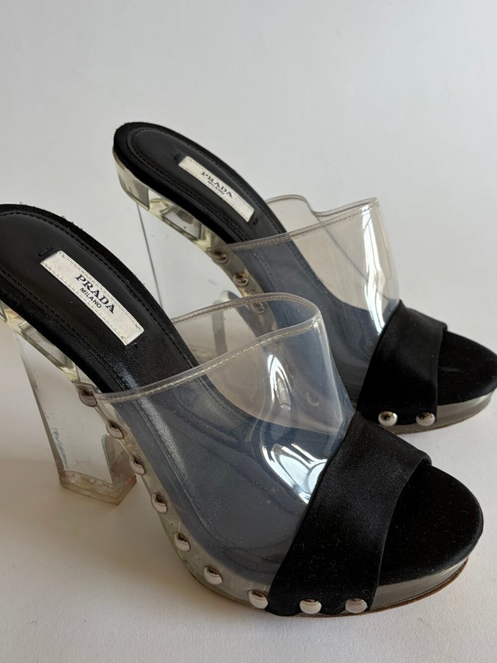 VINTAGE PRADA 2010 RUNWAY CLEAR STUDDED HEELS